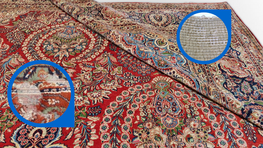 Moth damage on an antique area rug